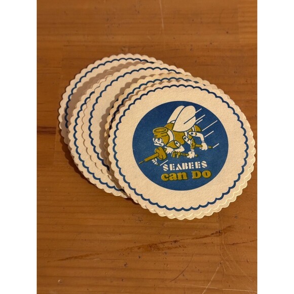 Vintage US Navy Seabees Can Do Paper Coasters, Set of 19 - Picture 1 of 2